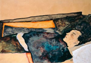 Taiteilijan äiti nukkumassa (kynä ja akvarelli) tekijältä Egon Schiele