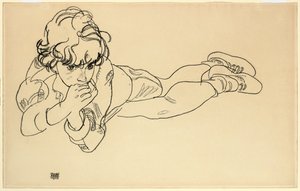 Poika makaa vatsallaan, 1918 tekijältä Egon Schiele