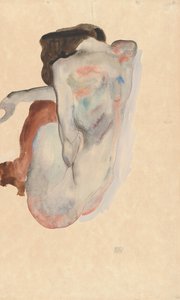 Hiipivä alastonkuva kengissä ja mustissa sukkahousuissa, näkymä takaa, 1912.