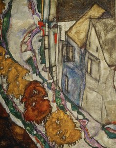 Talojen kaari II ... (öljy kankaalle) tekijältä Egon Schiele
