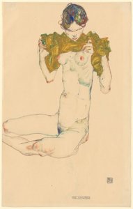 Neitsyt [recto]; ilman nimeä [pääluonnos, verso] tekijältä Egon Schiele