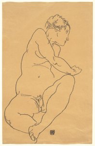 Nainen alaston kumartuminen vasemmalle tekijältä Egon Schiele