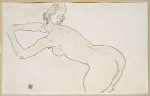 Nainen alaston polvistuminen ja taipuminen eteenpäin vasemmalle, 1918