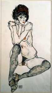 Egon Schielen (1890-1918) naispuolinen nude-akvarellipiirros 1914 Koko 48,3 x 32 cm Wienin grafiikkakokoelma Albertina