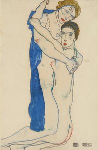 Tyttöystävä, pinkki-sininen. 1913 tekijältä Egon Schiele
