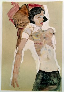 Puolialaston nainen. Piirustus Egon Schiele (1890-1918), 1911 Lyijykynä ja akvarelli paperille. Mitat: 45,9 x 31,1 cm. Wien, Graphische Sammlung Albertina