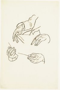 Kädet, opiskelut tohtori Hugo Kollerin muotokuvaan (liitu paperille) tekijältä Egon Schiele