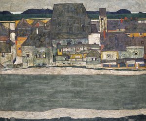 Taloja joen rannalla Vanhakaupunki, 1914 tekijältä Egon Schiele