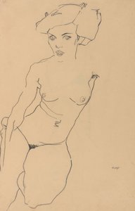Polvistuva naisaktimalli tekijältä Egon Schiele