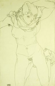 Polvistuva Nude edestä; Polvistuva alaston edestä, 1914 tekijältä Egon Schiele