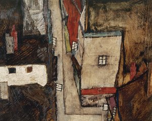 Krumlov ja Vltava - Krumlov Vltava-joen varrella, ... (öljy kankaalle) tekijältä Egon Schiele