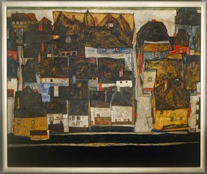 Krumlov ja Vltava - Krumlov Vltava-joella ... (öljy kankaalle) tekijältä Egon Schiele