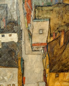 Krumau ja der Moldau Krumau Vltava-joen varrella, Tšekki ... (öljy kankaalle) tekijältä Egon Schiele