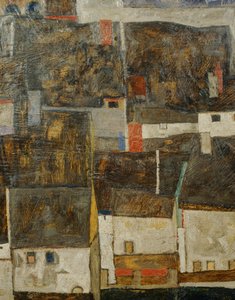 Krumau ja der Moldau Krumau Vltava-joen varrella, Tšekki ... (öljy kankaalle) tekijältä Egon Schiele