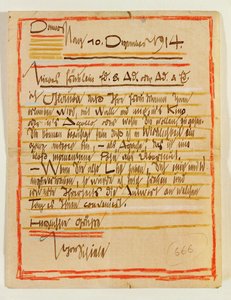 Egon Schielen taiteellisesti muotoiltu kirje sisaruksille Edith ja Adele Harms, päivätty 10 ... (muste, väriliidut). tekijältä Egon Schiele