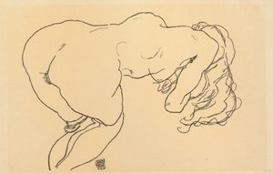 Pitkäkarvainen Nude, Eteenpäin nojaava, Takanäkymä; Langhaariger Akt, vornubergebeugt, Ruckenansicht, 1918
