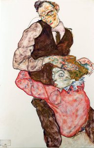Rakastajat - Schiele, Egon (1890-1918) - 1914-1915 - Musta liitu, guassi paperille - 47,4x30,5 - Leopold-museo, Wien tekijältä Egon Schiele
