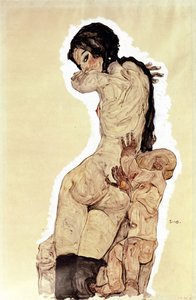 Äiti ja lapsi. (Äiti ja lapsi). Egon Schielen (1890-1918) työ, akvarelli ja guassi paperille tekijältä Egon Schiele