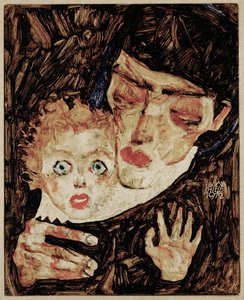 Mutter und Kind II (öljy puulle) tekijältä Egon Schiele
