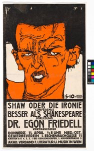 Plakat "Shaw oder die Ironie" - Vortrag Egon Friedell tekijältä Egon Schiele