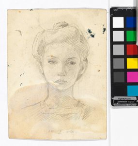 Tyttömuotokuva; takapuolella: eläinpiirroksia tekijältä Egon Schiele