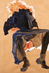 Makaava tyttö sinisessä mekossa, 1910 tekijältä Egon Schiele