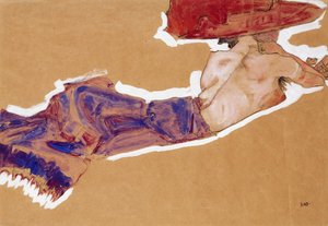 Makaava puolialaston Red Hatin kanssa, 1910 tekijältä Egon Schiele