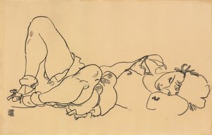 Makaava nainen; Valehtelee, 1918 tekijältä Egon Schiele