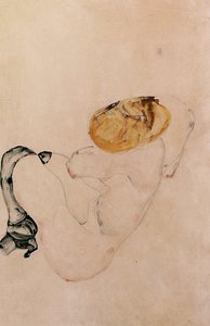 Peloissaan kyyryvä nuori tyttö, 1912 tekijältä Egon Schiele