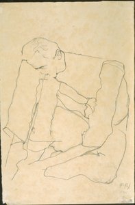 Istuva mies (käänteinen) tekijältä Egon Schiele