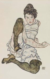 Istuva nainen jalat kohotettuina, 1917. tekijältä Egon Schiele