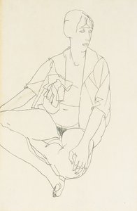 Istuva nainen, avopusero, 1913 tekijältä Egon Schiele