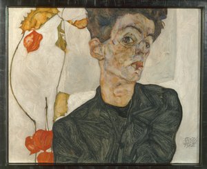 Omakuva lyhtyhedelmien kanssa ... (öljy ja akvarelli kankaalle) tekijältä Egon Schiele