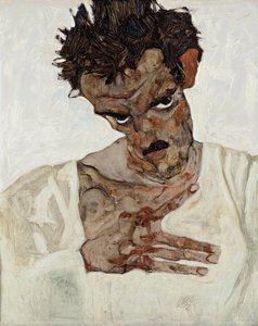 Omakuva, pää alhaalla tekijältä Egon Schiele