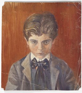 Omakuva punaista taustaa vasten tekijältä Egon Schiele