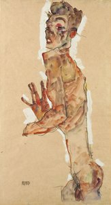 Omakuva käännettyinä sormilla, 1911 tekijältä Egon Schiele