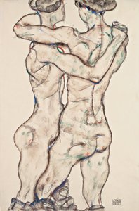 Toisiaan syleilevät alastomat tytöt tekijältä Egon Schiele