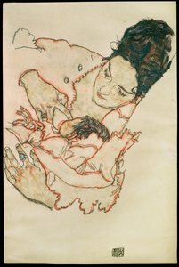 Stillende Mutter - Hoitava äiti ... (akvarelli ja musta väriliitu) tekijältä Egon Schiele