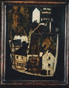 Tote Stadt III - Kuollut kaupunki III ... (öljy ja akvarelli puulle) tekijältä Egon Schiele
