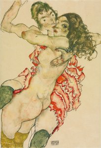 Kaksi toisiaan syleilevää naista tekijältä Egon Schiele