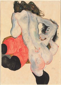 Nainen punaisilla housuilla ja seisova alastonnainen; Makaava nainen punaisissa housuissa ja seisova nainen alastonna, 1912