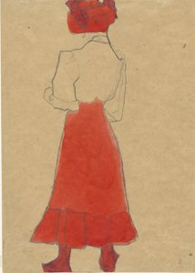 Nainen punaisella hameella, c. 1909. tekijältä Egon Schiele