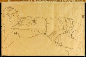 Nuori nainen makaa selällään, 1915 tekijältä Egon Schiele