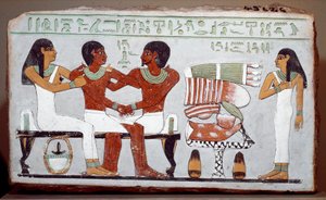 Egyptiläinen antiikki: hautaustelalla maalattu kalkkikivi, joka kuvaa Amenemhetin (Amenemhat) perhettä