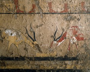 Egyptiläinen antiikin aika: beetailin jalostus. Fresko kuningatar Neferou III:n haudasta. 12. dynastia. 2200-2000 eaa. El Ghebelenistä. Torino, egyptiläinen museo