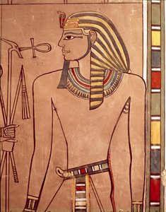 Amenhotep II (n. 1427-1392 eKr.) ankh nostettuna huulilleen, hänen haudansa sarkofagikammiosta, New Kingdom (maalattu kalkkikivi) tekijältä Egyptian 18th Dynasty