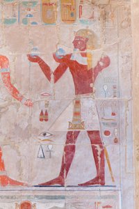 Basreliefikuva, jossa faarao uhraamassa, Hatshepsut-temppeli Deir Al Baharissa, Luxor, Egypti (kuva) tekijältä Egyptian 18th Dynasty