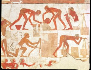 Seinän rakentaminen Rekhmiren haudasta, Tuthmosis III:n ja Amenhotep II:n visiiri, Uusi kuningaskunta (seinämaalaus) (katso lisätietoja kohdasta 202228) tekijältä Egyptian 18th Dynasty