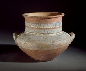 Koristeltu purkki, jossa on korvakahvat, Amarna, 14. vuosisata eaa. (keramiikka).