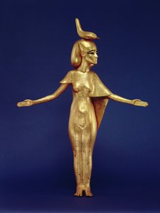 Yksityiskohta jumalatar Selketistä katoksen pyhäköstä, Tutankhamonin haudasta (n. 1370-1352 eKr.) Uusi kuningaskunta (kullattu puu) (katso myös 228567)